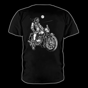"Ramblin' Ghost Rider" Outlaw Motorcycle Black T-Shirt, Death Before Pop Country